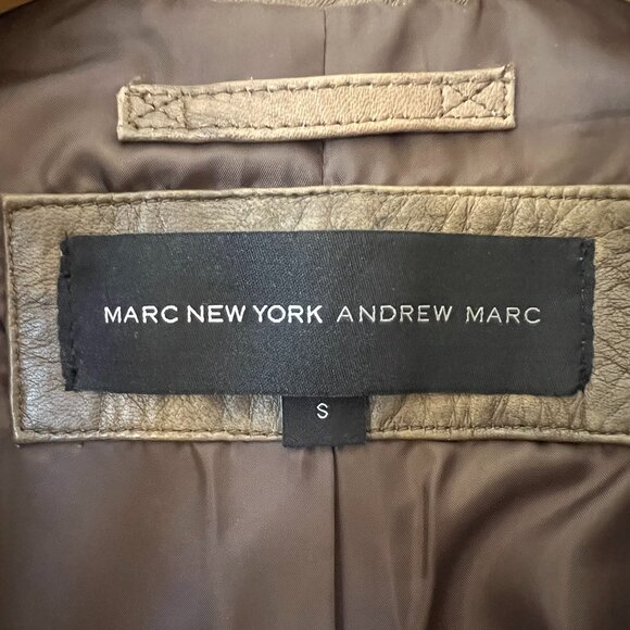 Marc New York by Andrew Marc LEATHER Biker Jacket size Small in Olive Green - Picture 3 of 15